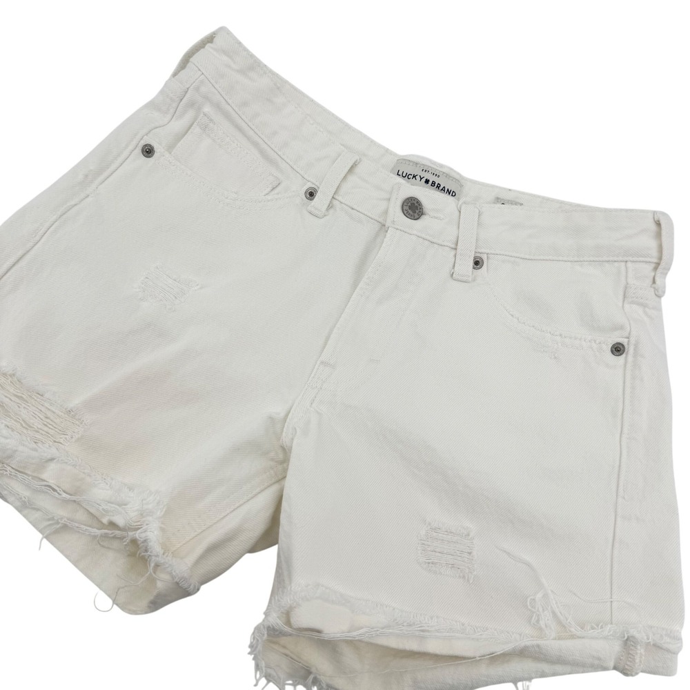 Lucky Brand Boyfriend Shorts Women 2/26 White Distressed Raw Hem Denim